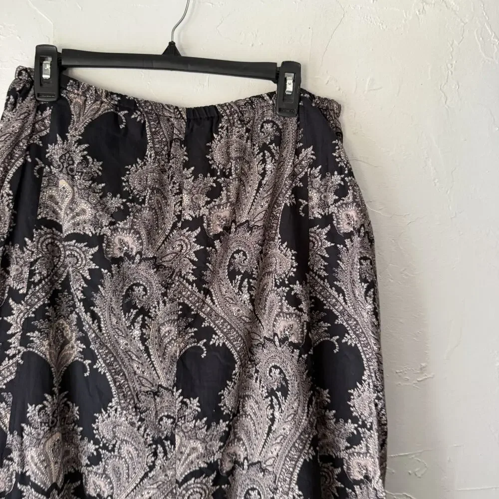 Kial Skirt Y2k Large Black Paisley Elastic Waist 100% Cotton Whimsigoth‎ Fairy